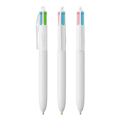 BIC® 4 Colours Fashion Kugelschreiber Weiß | 1-farbiger Siebdruck | Upper Part-Gegenüber vom Clip | 22.00 mm x 10.00 mm