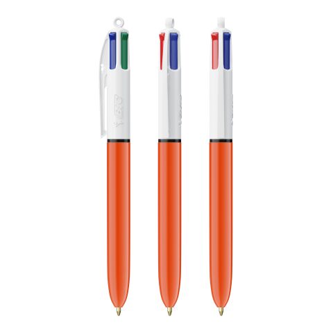 BIC® 4 Colours Fine Kugelschreiber Weiß-orange | 1-farbiger Siebdruck | Upper Part-Gegenüber vom Clip | 22.00 mm x 10.00 mm